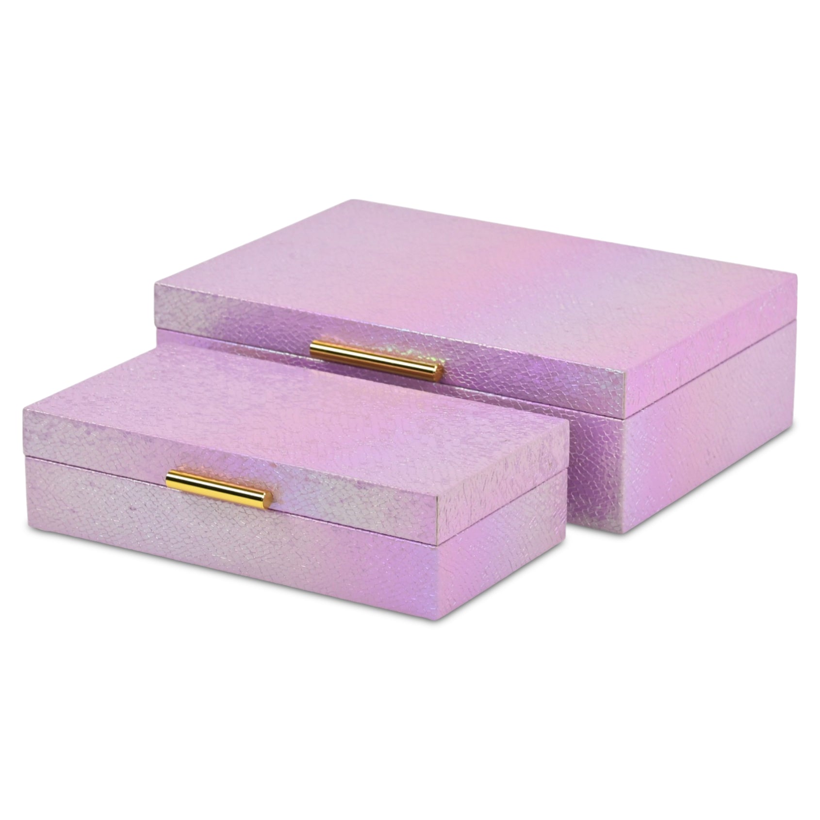 Set of Two Pink And Gold Faux Shagreen Nesting Storage Boxes With Lids