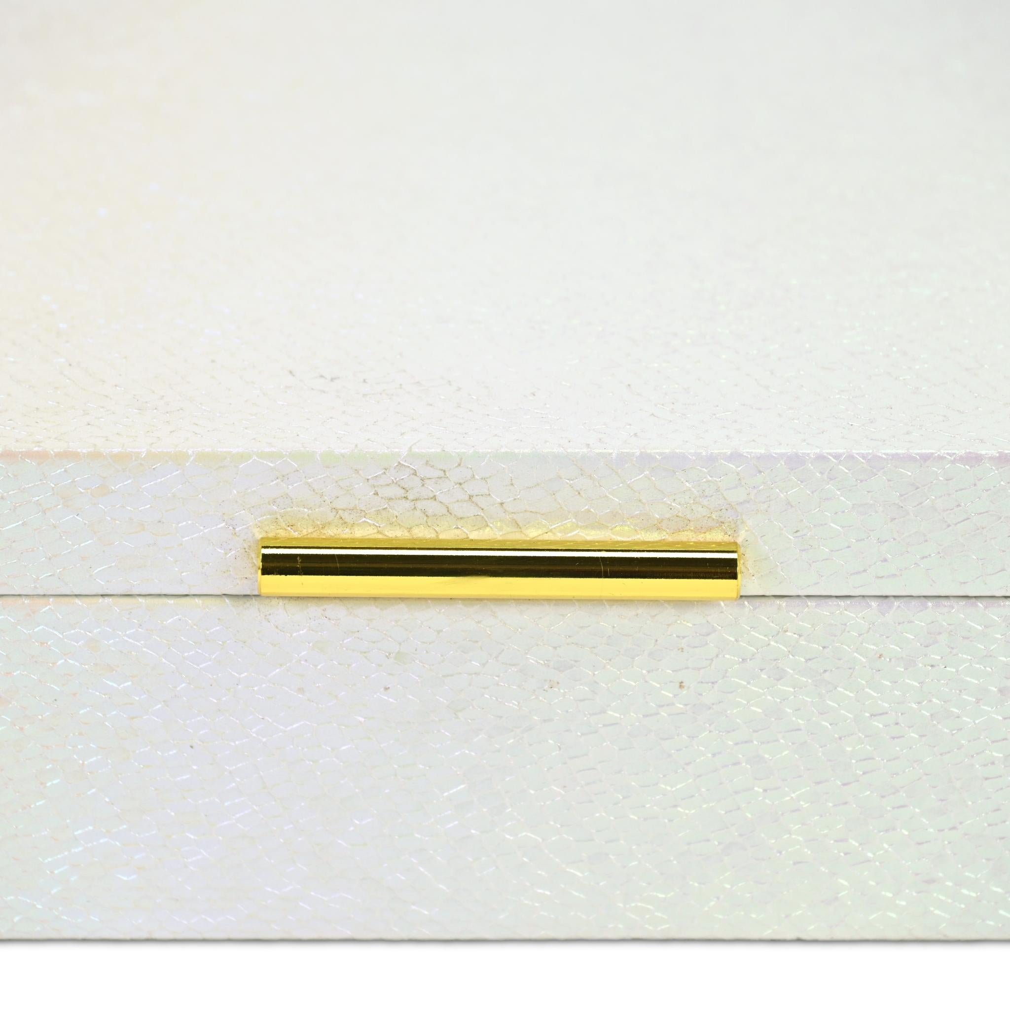 Set of Two White And Gold Faux Shagreen Nesting Storage Boxes With Lids