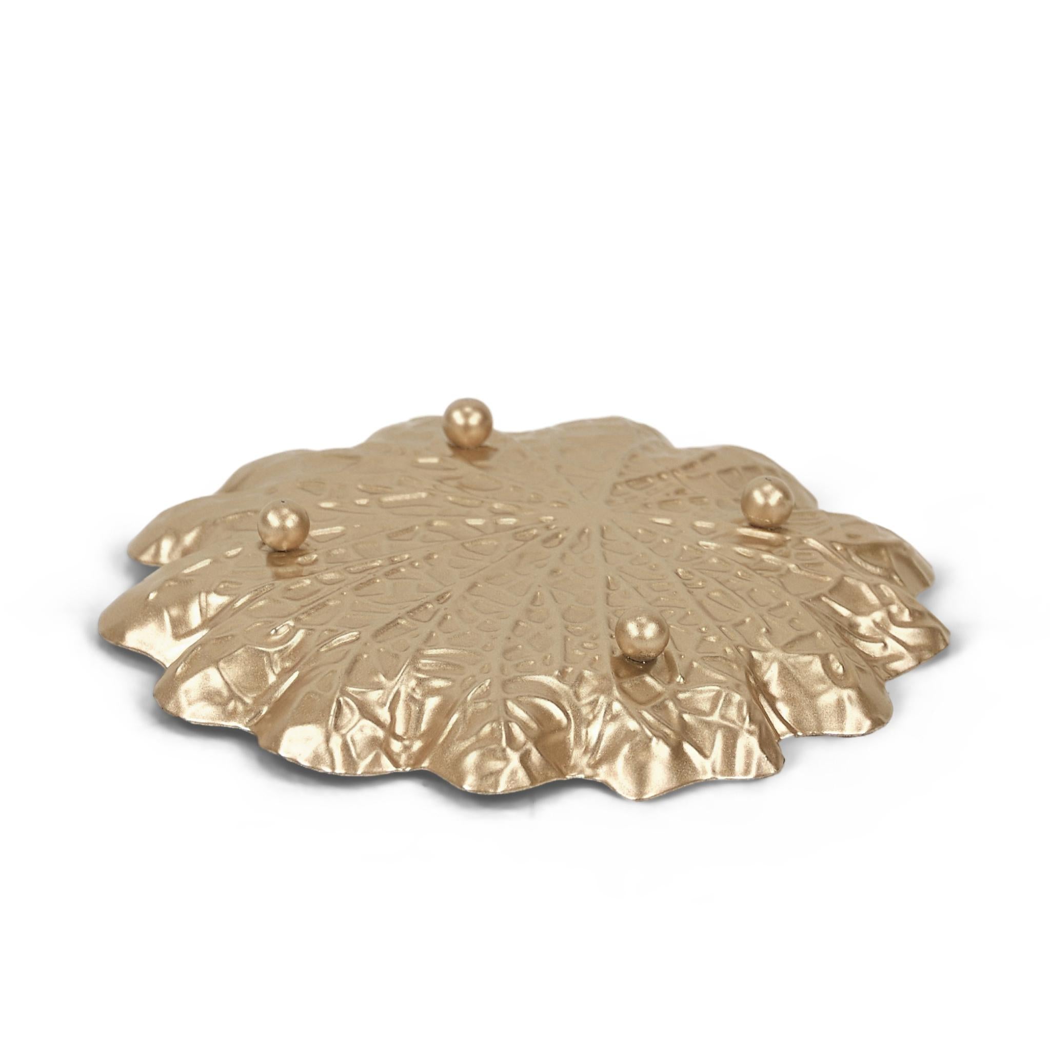 6" Gold Metal Handmade Lily Pad Trinket Tray