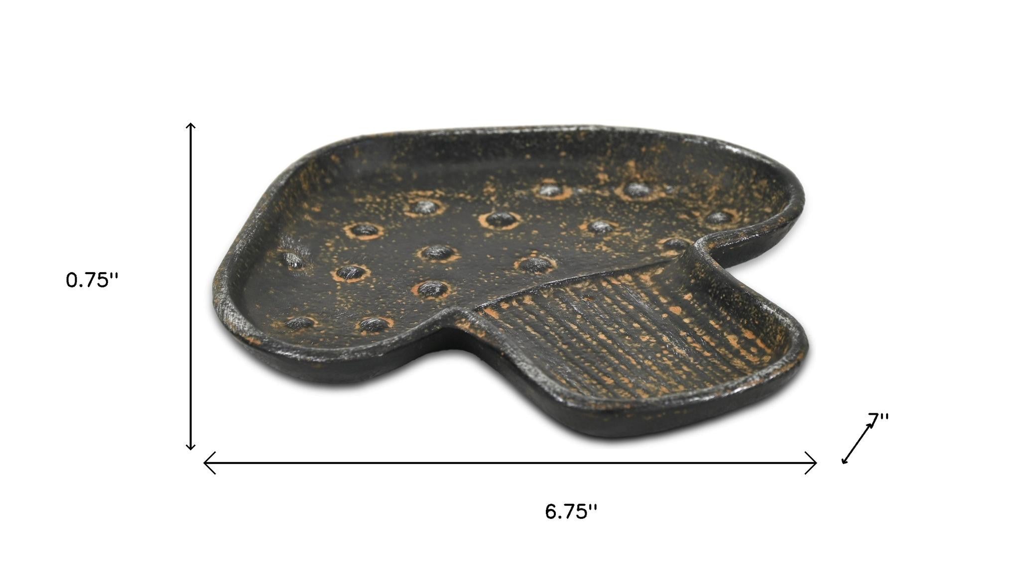 7" Black And Gold Cast Iron Handmade Mushroom Trinket Tray