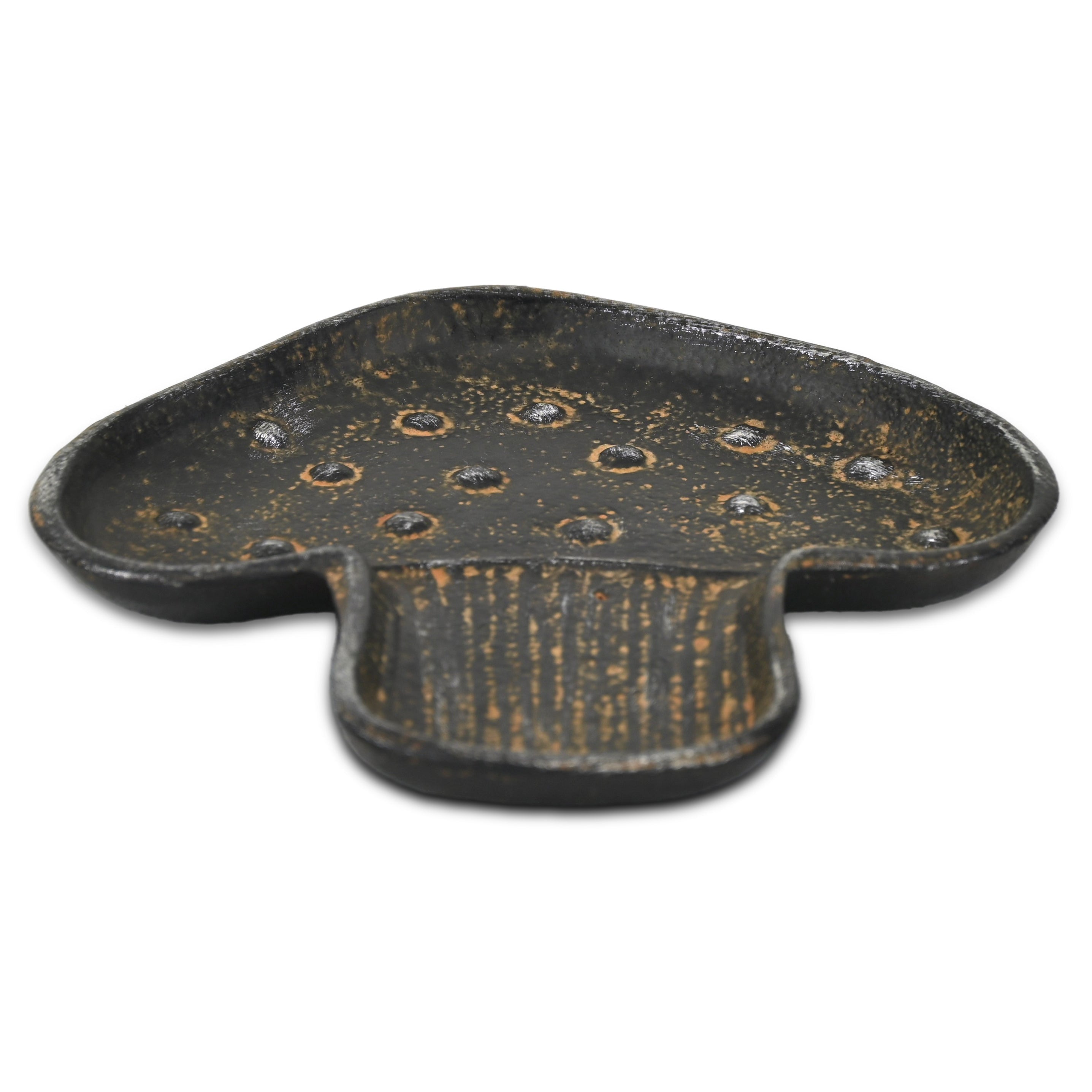 7" Black And Gold Cast Iron Handmade Mushroom Trinket Tray