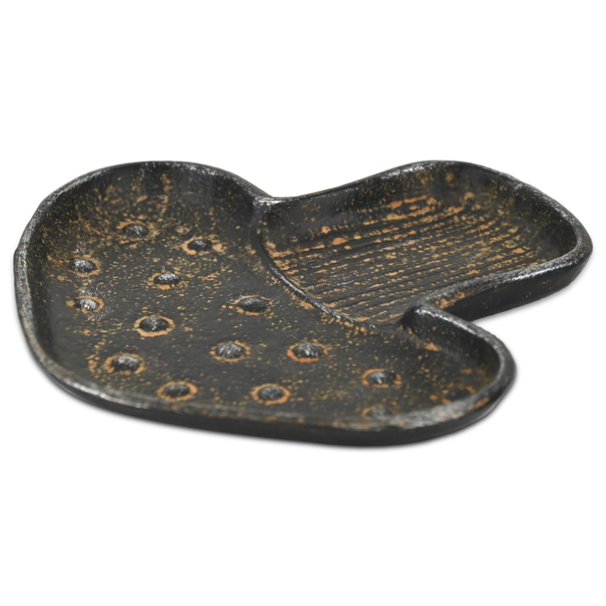 7" Black And Gold Cast Iron Handmade Mushroom Trinket Tray