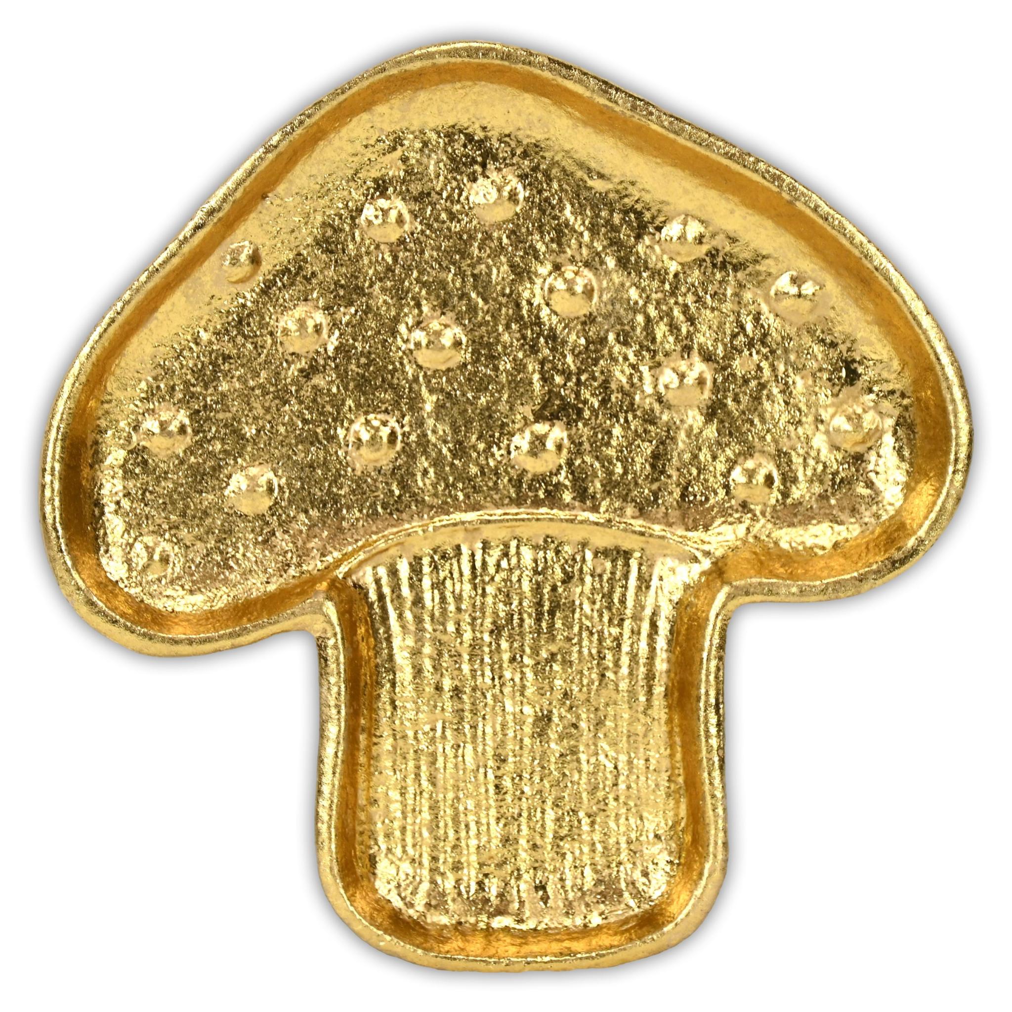 7" Gold Cast Iron Handmade Mushroom Trinket Tray