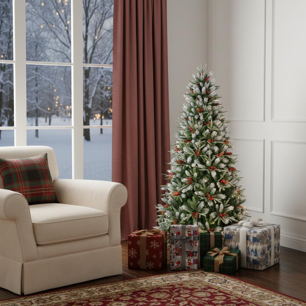 5' Green And White Full Fir Christmas Tree With Decorations