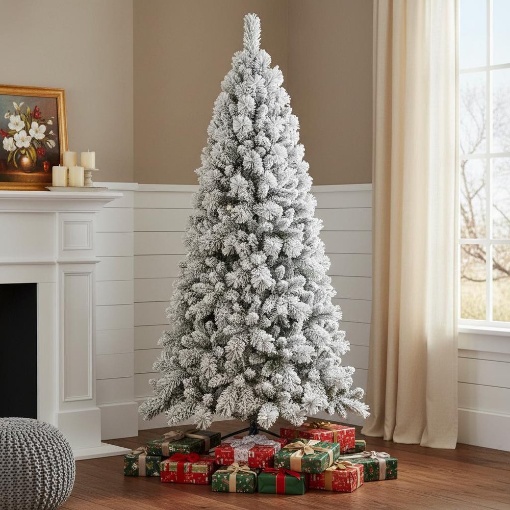 6' Full Flocked Pine Christmas Tree