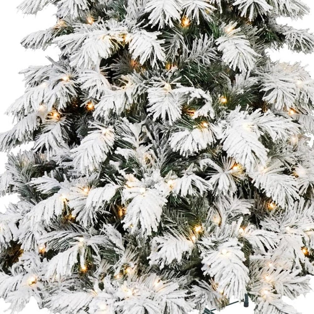 5' Green And White Pre Lit Full Flocked Pine Christmas Tree