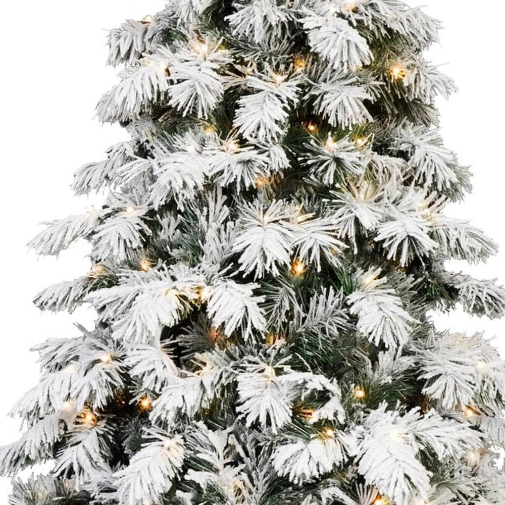 5' Green And White Pre Lit Full Flocked Pine Christmas Tree