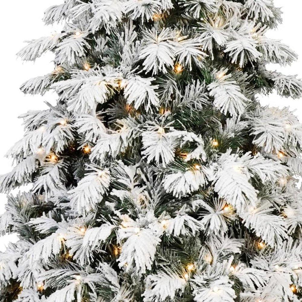 5' Green And White Pre Lit Full Flocked Pine Christmas Tree