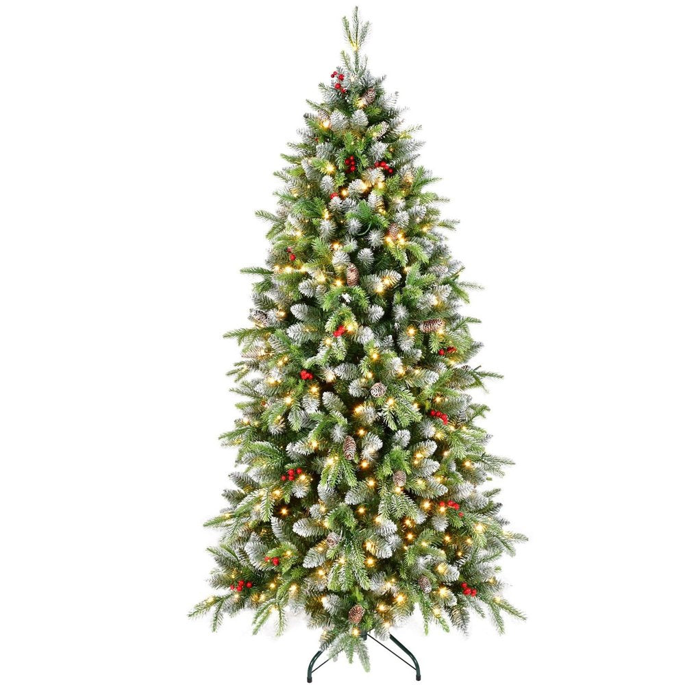 6' White Pre Lit Full Pine Christmas Tree With Decorations