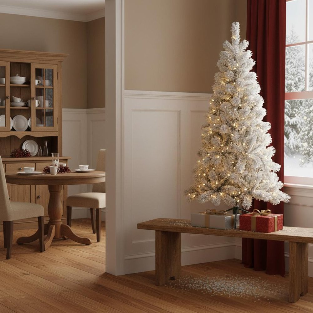 6' Pre Lit Full Flocked Fir Christmas Tree