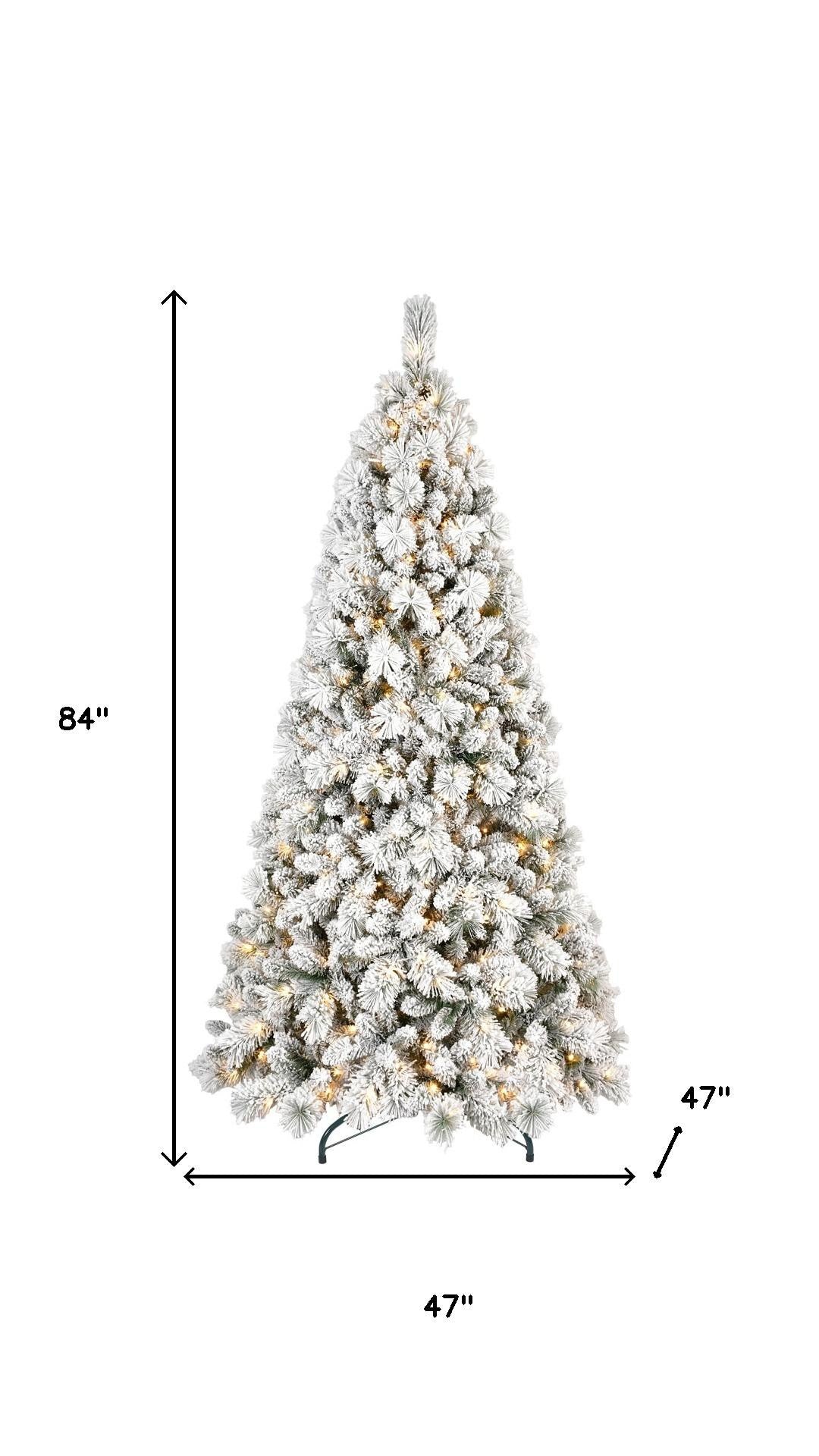 7' Pre Lit Full Flocked Pine Christmas Tree