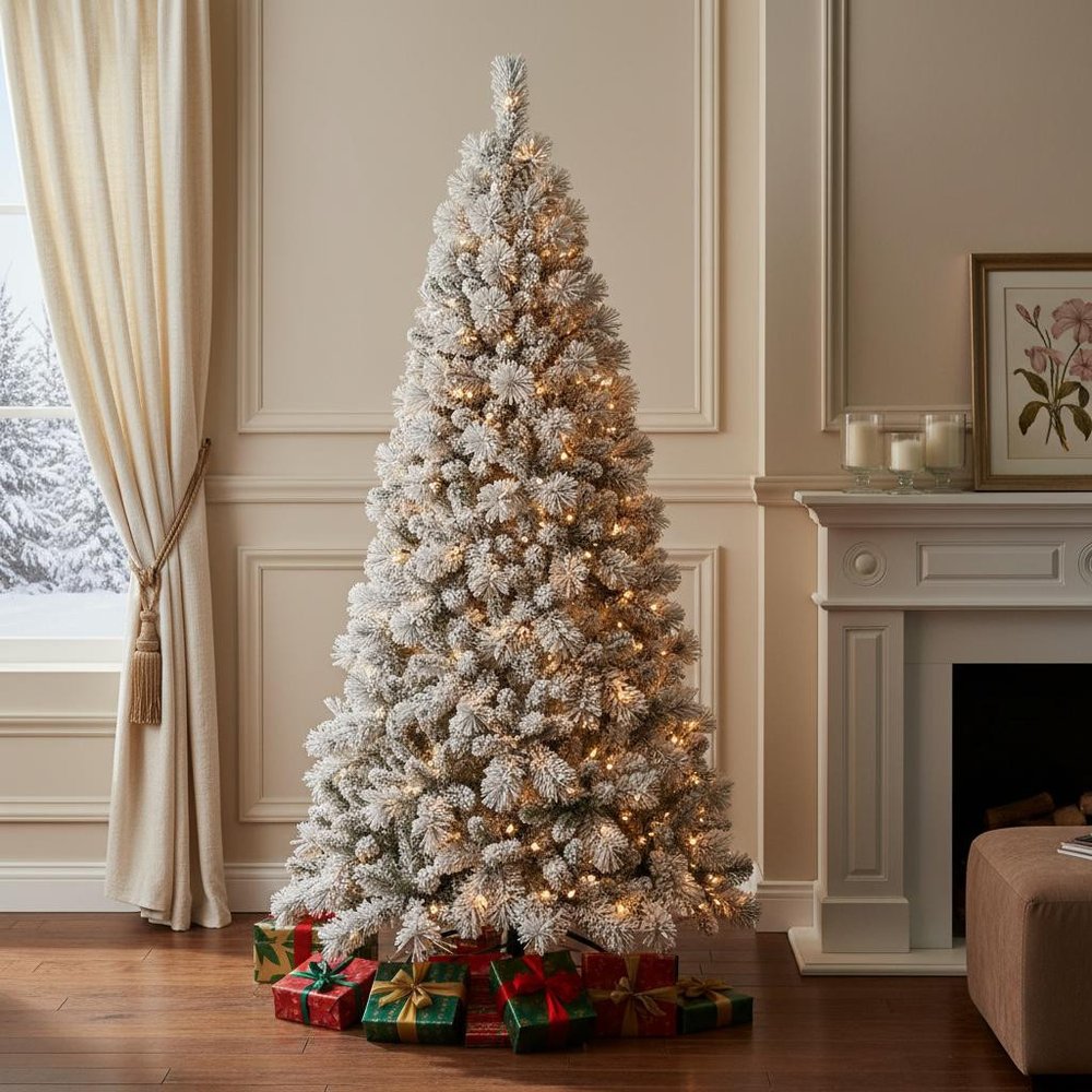 6' Pre Lit Full Flocked Fir Christmas Tree