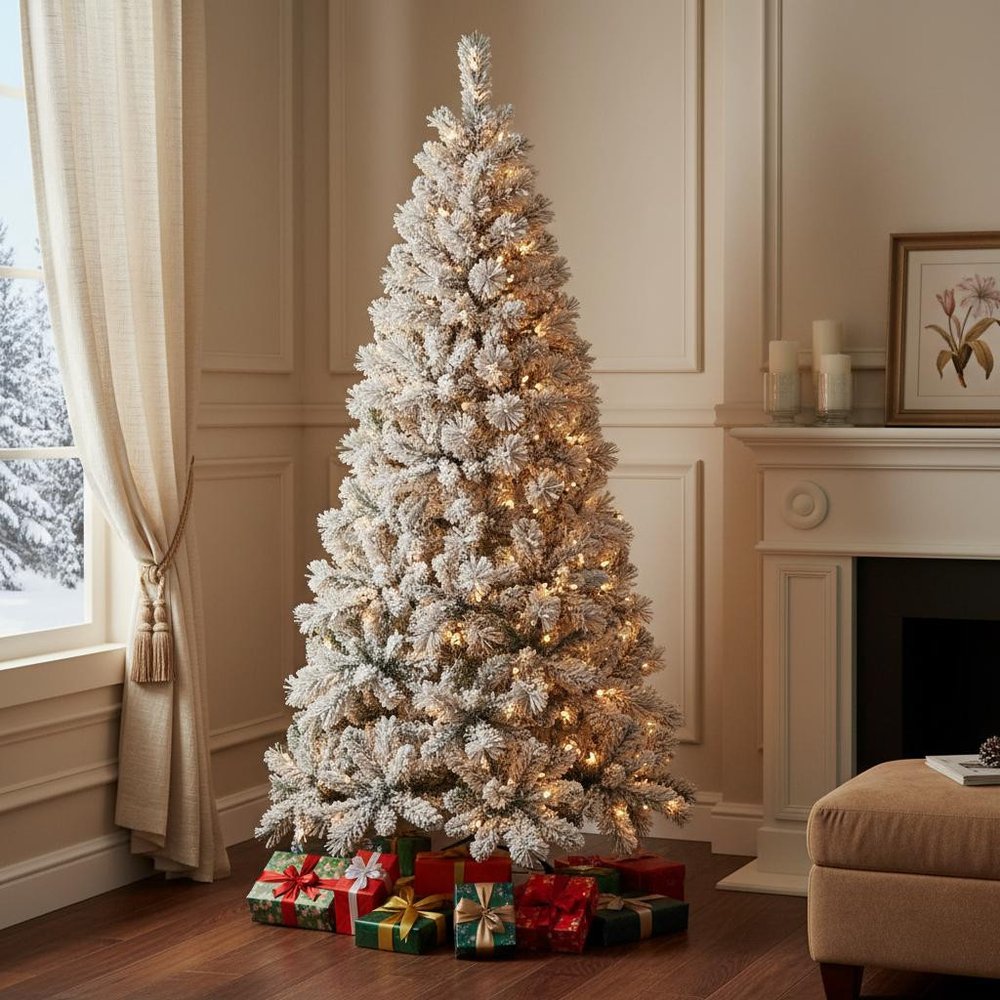 6' Pre Lit Full Flocked Fir Christmas Tree