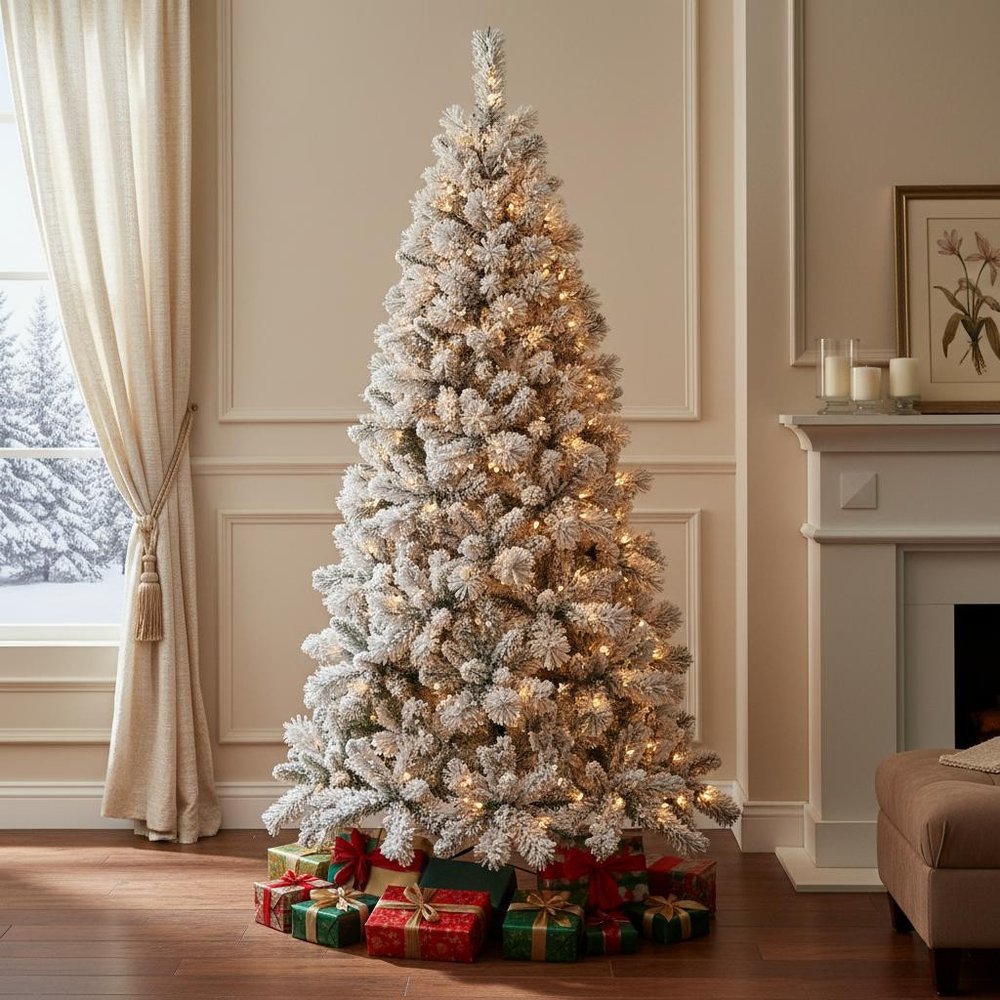 6' Pre Lit Full Flocked Fir Christmas Tree