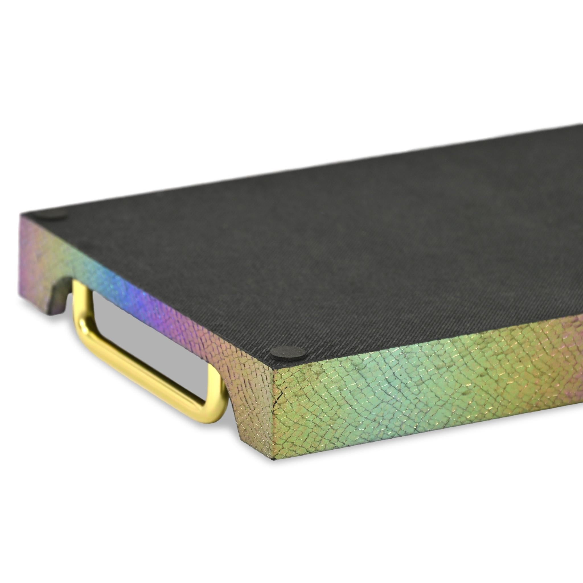 16" Rainbow Faux Shagreen Serving Tray With Handles