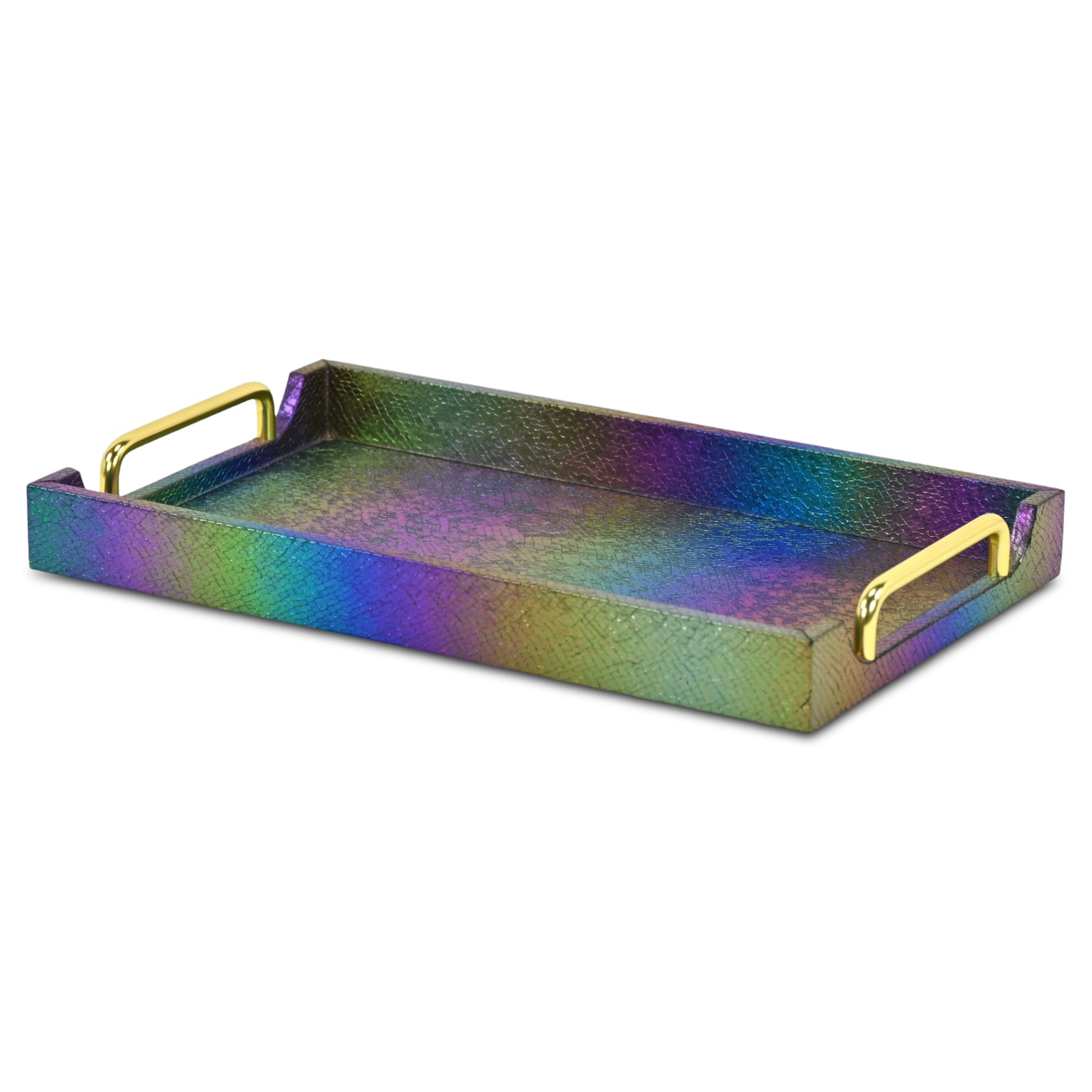16" Rainbow Faux Shagreen Serving Tray With Handles