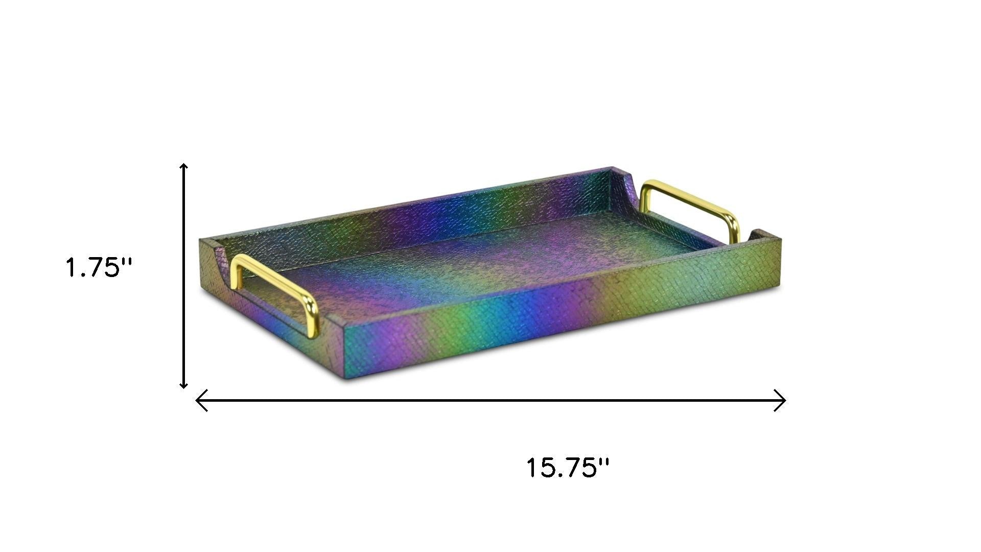 16" Rainbow Faux Shagreen Serving Tray With Handles