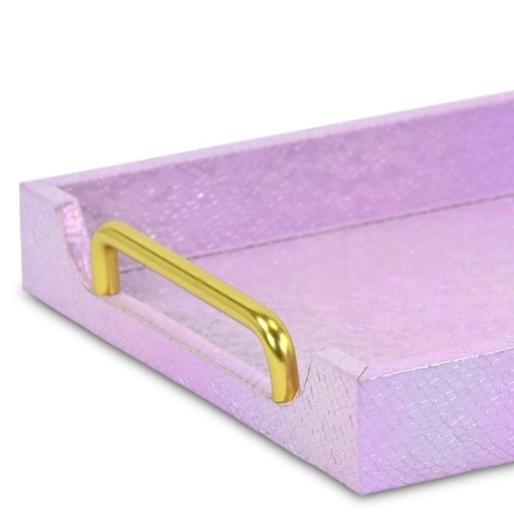 16" Pink Faux Shagreen Serving Tray With Handles