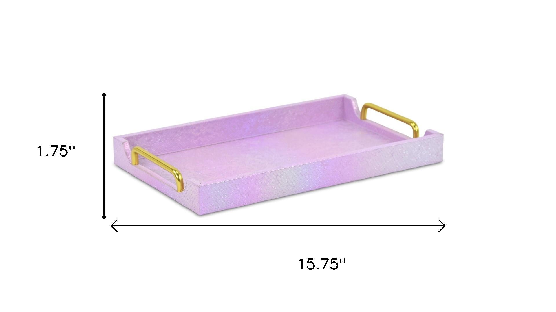 16" Pink Faux Shagreen Serving Tray With Handles
