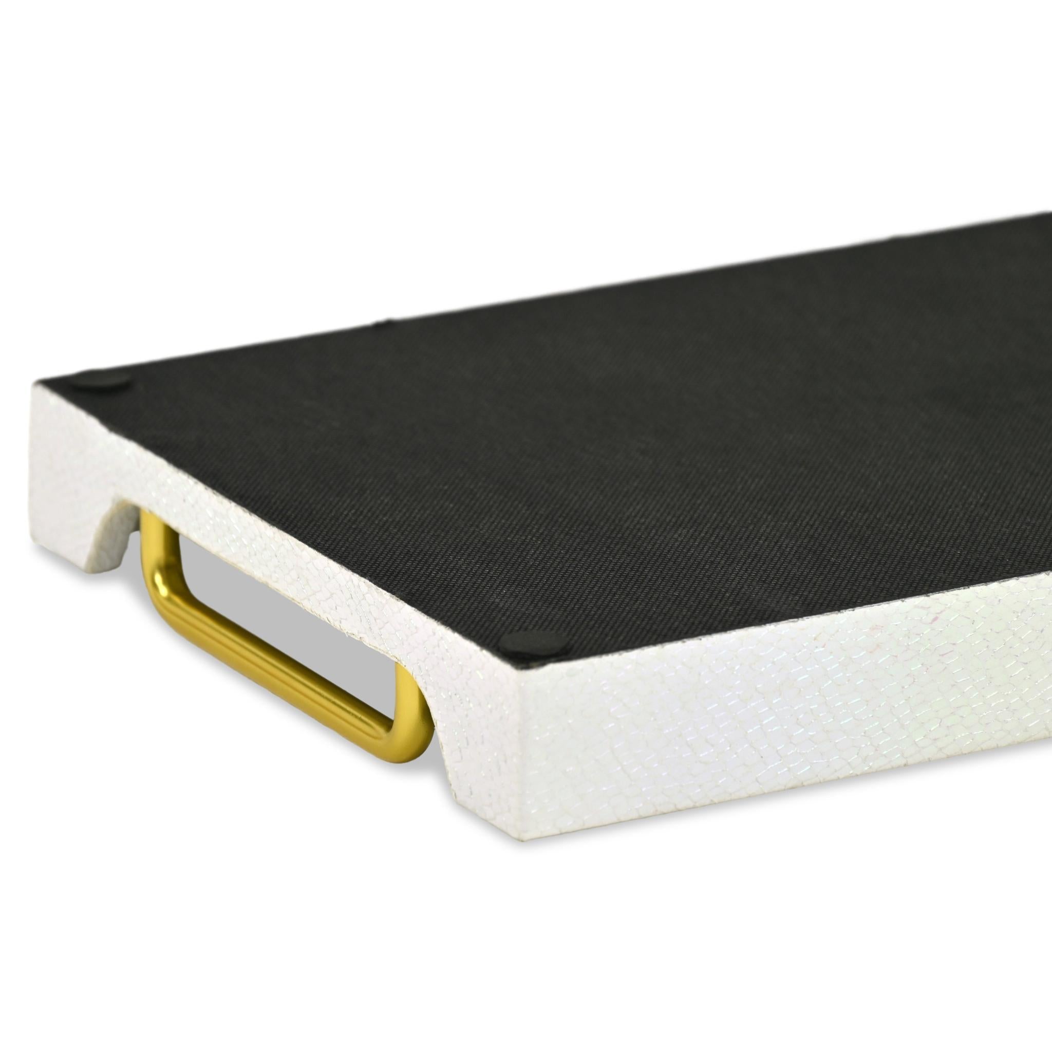 16" White Faux Shagreen Serving Tray With Handles