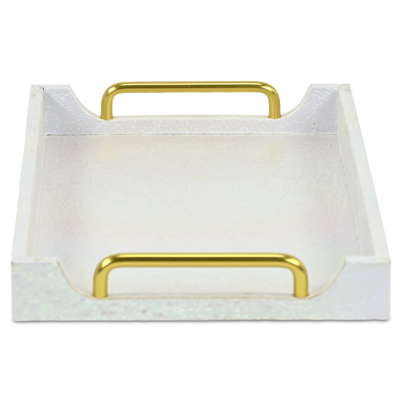 16" White Faux Shagreen Serving Tray With Handles