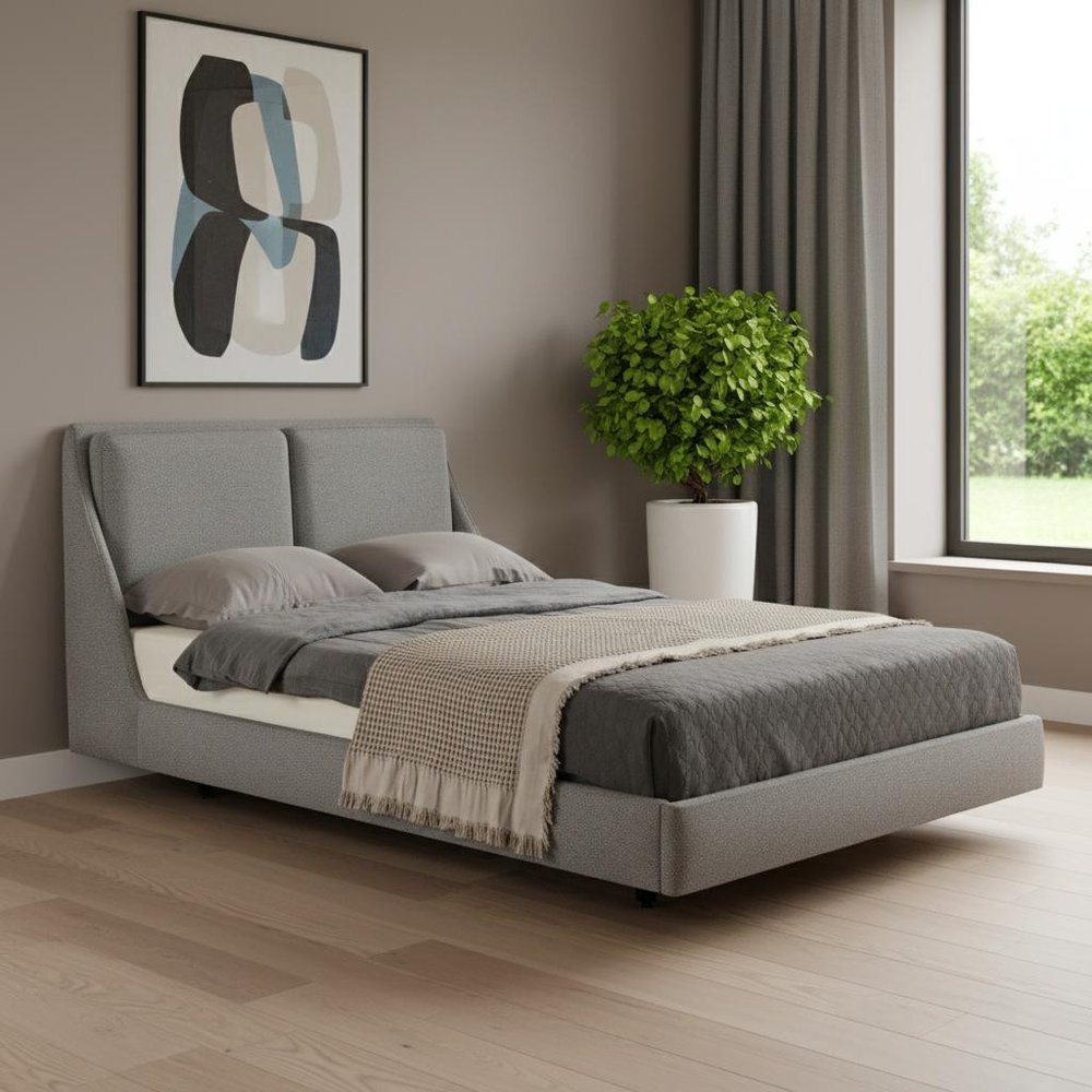 Gray Linen Upholstered King Bed Frame