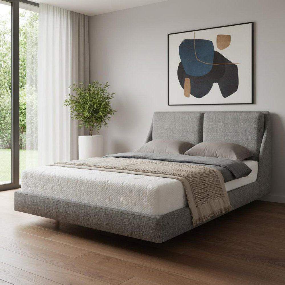 Gray Linen Upholstered Queen Bed Frame