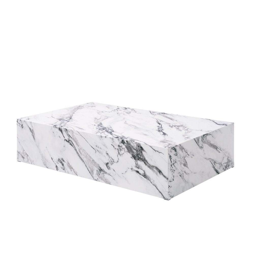 48" White Faux Marble Block Coffee Table