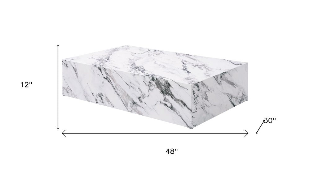 48" White Faux Marble Block Coffee Table