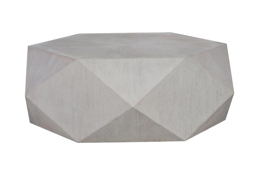 50" Gray Wood Hexagon Distressed Block Coffee Table