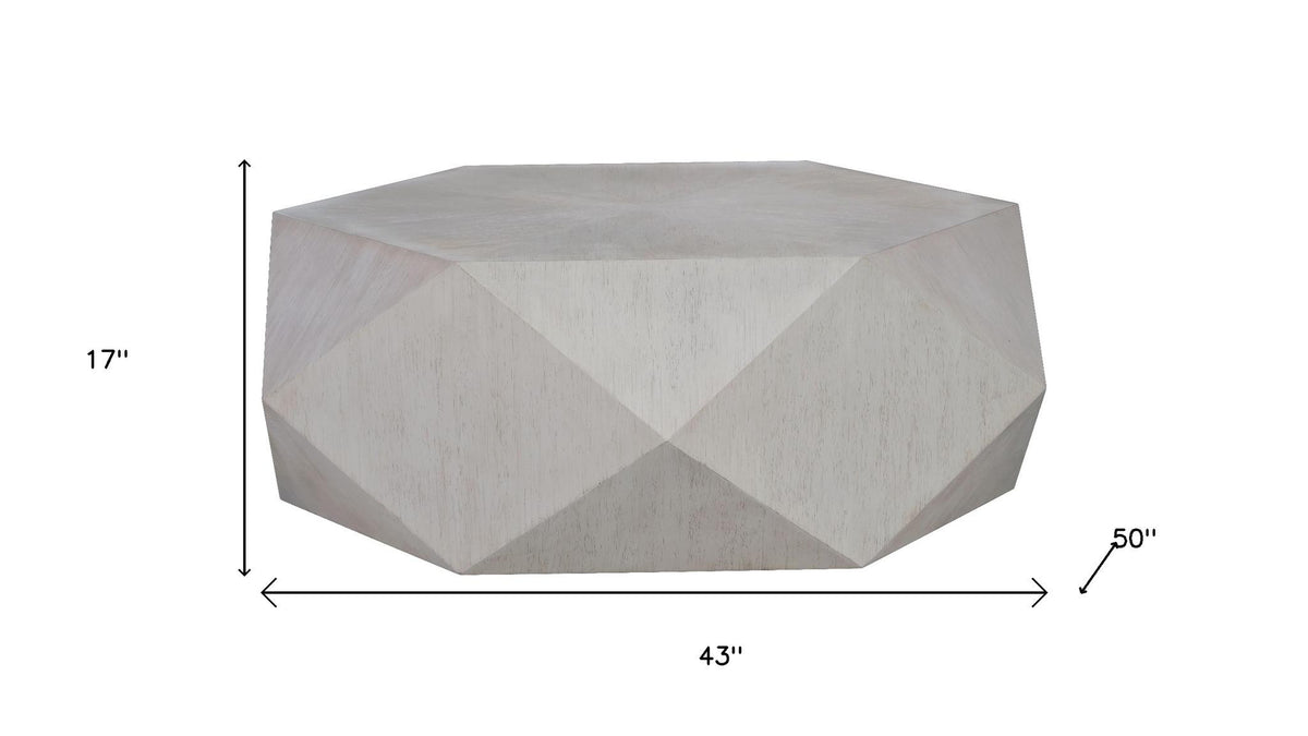 50" Gray Wood Hexagon Distressed Block Coffee Table