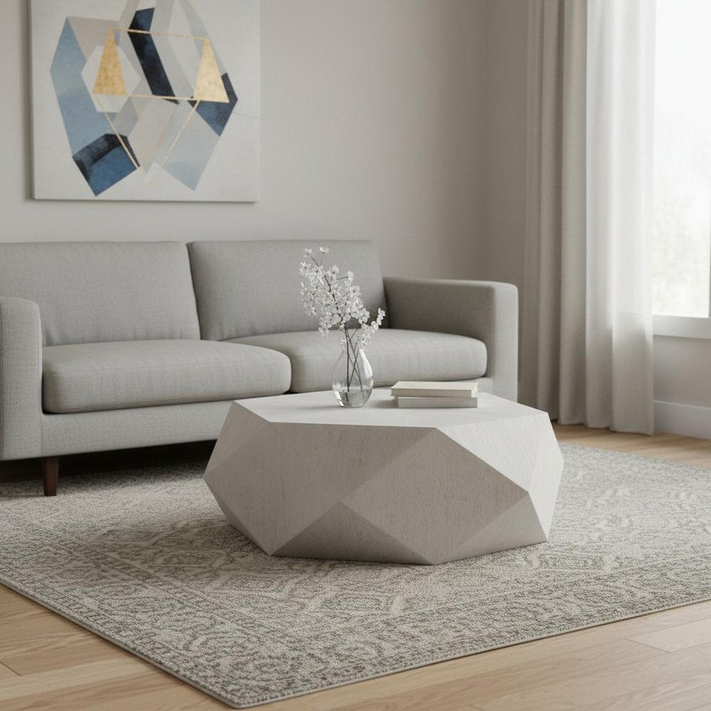 50" Gray Wood Hexagon Distressed Block Coffee Table