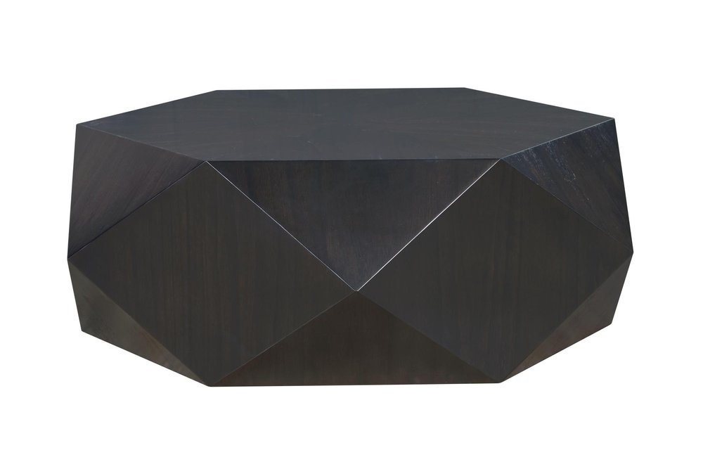50" Black Wood Hexagon Block Coffee Table
