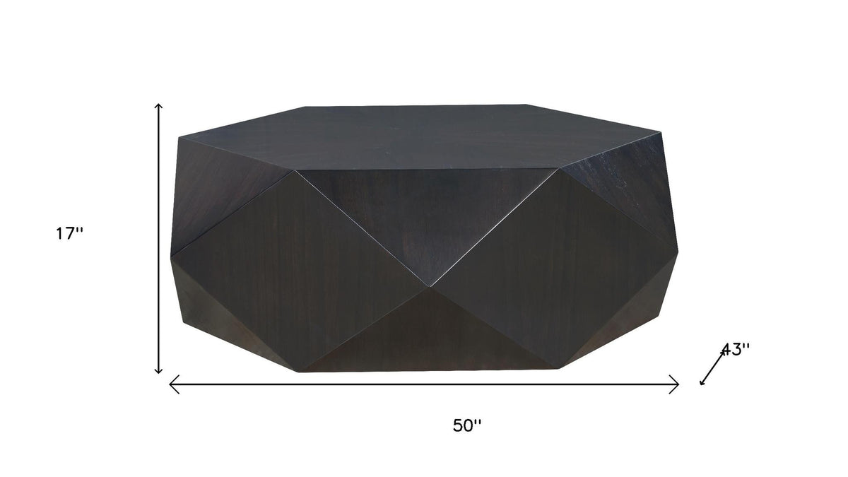 50" Black Wood Hexagon Block Coffee Table