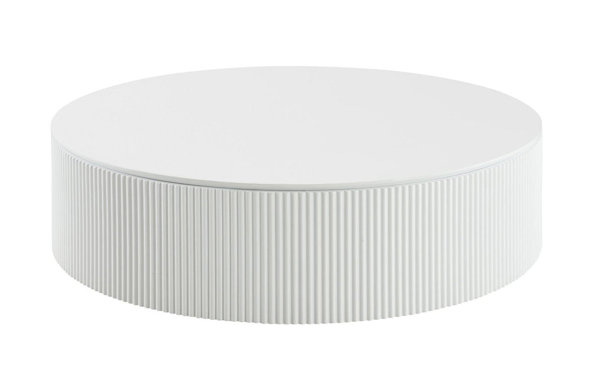47" White Wood Round Drum Coffee Table