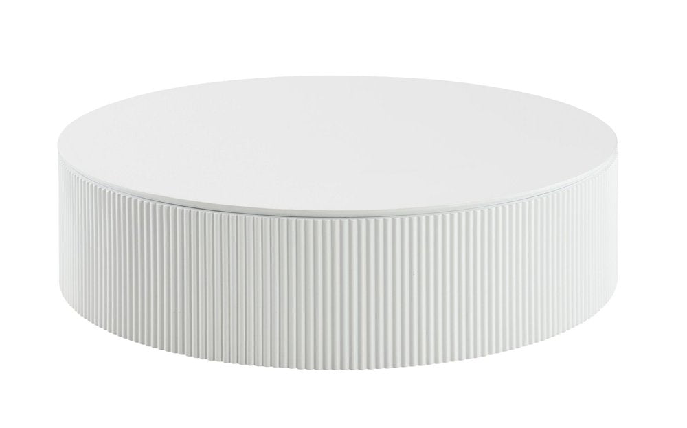 47" White Wood Round Drum Coffee Table