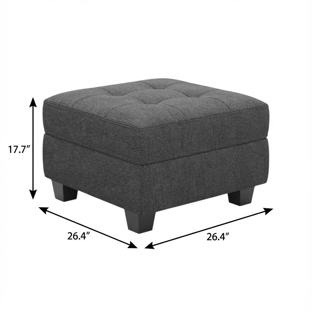 26" Gray And Black Linen Tufted Ottoman With Storage