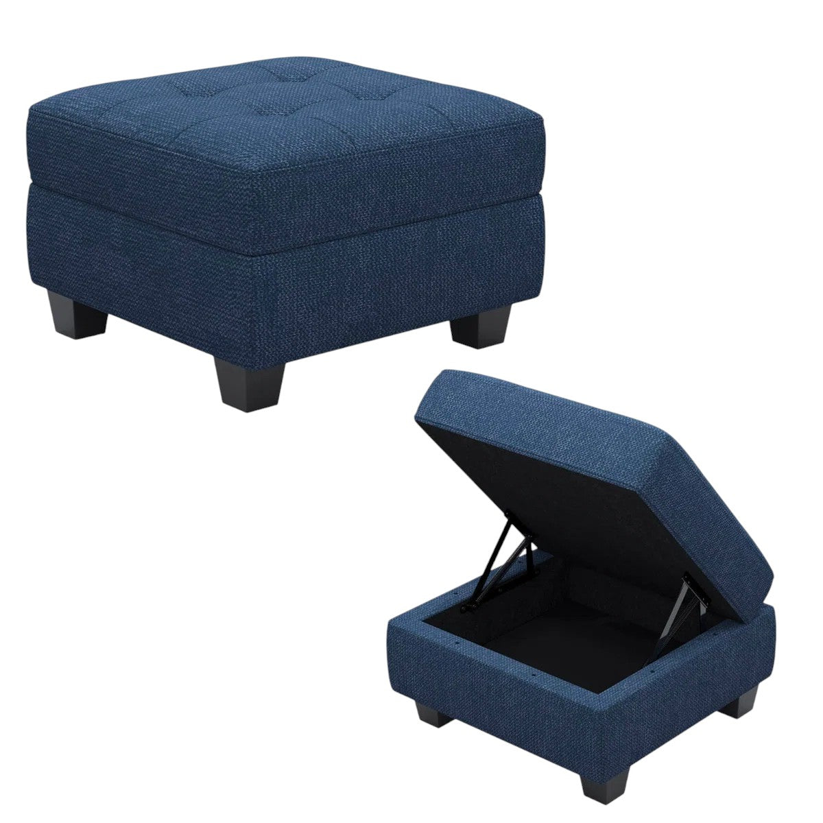 26" Blue And Black Linen Tufted Ottoman With Storage