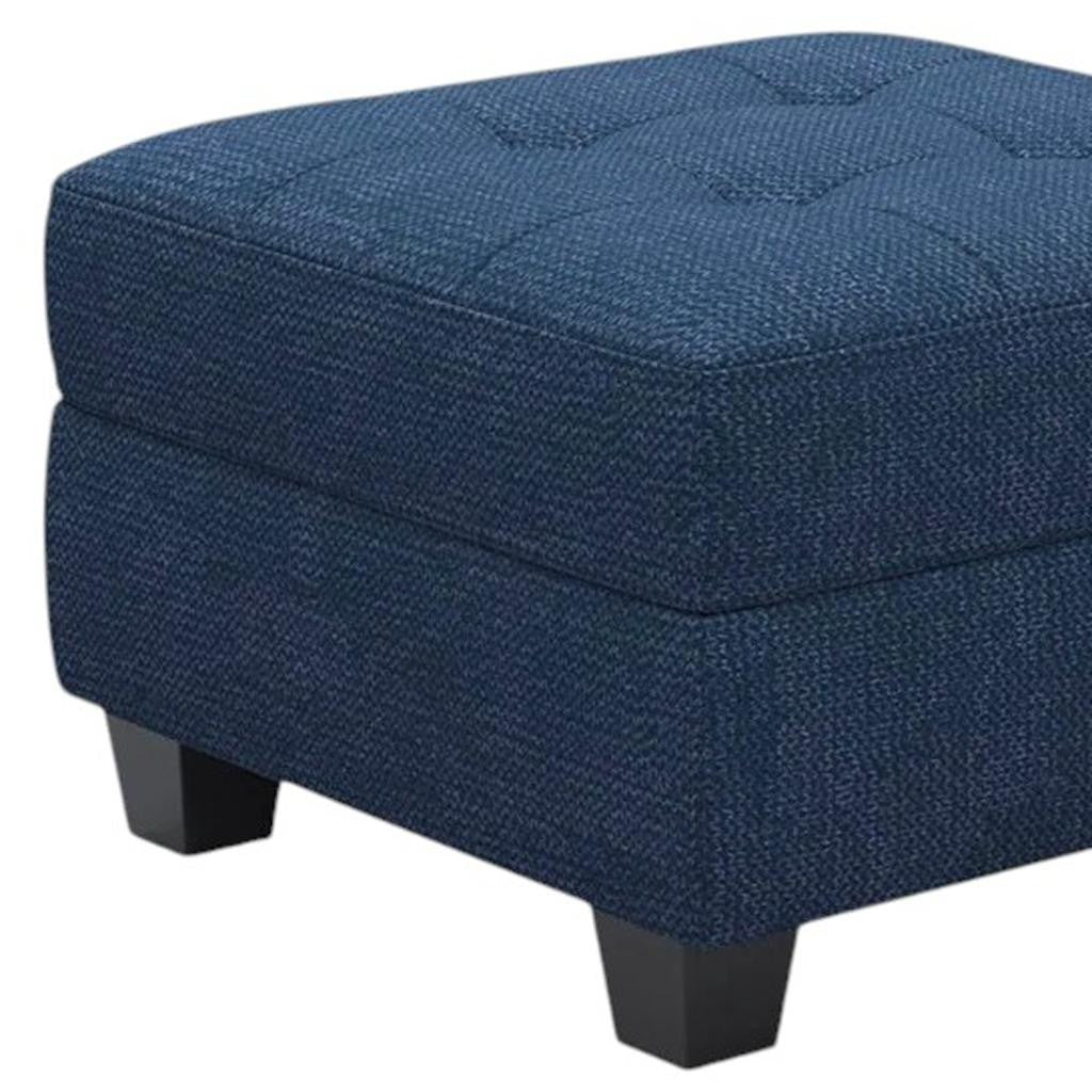 26" Blue And Black Linen Tufted Ottoman With Storage