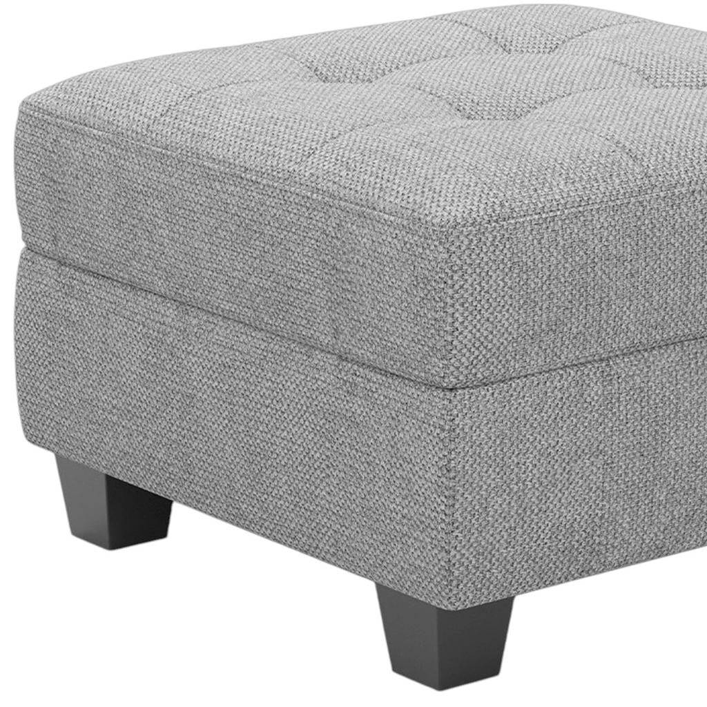 26" Light Gray And Black Linen Tufted Ottoman With Storage