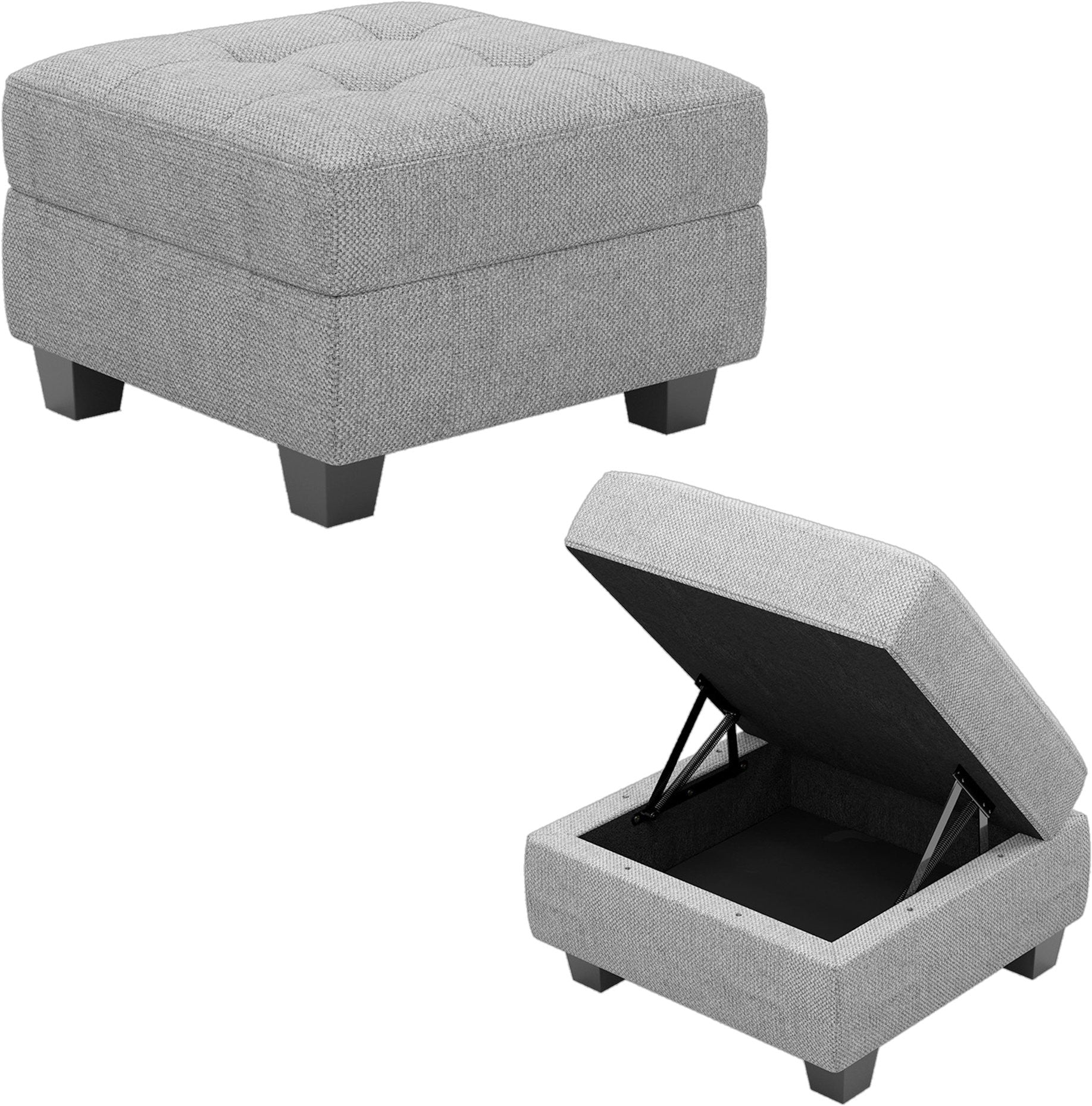 26" Light Gray And Black Linen Tufted Ottoman With Storage