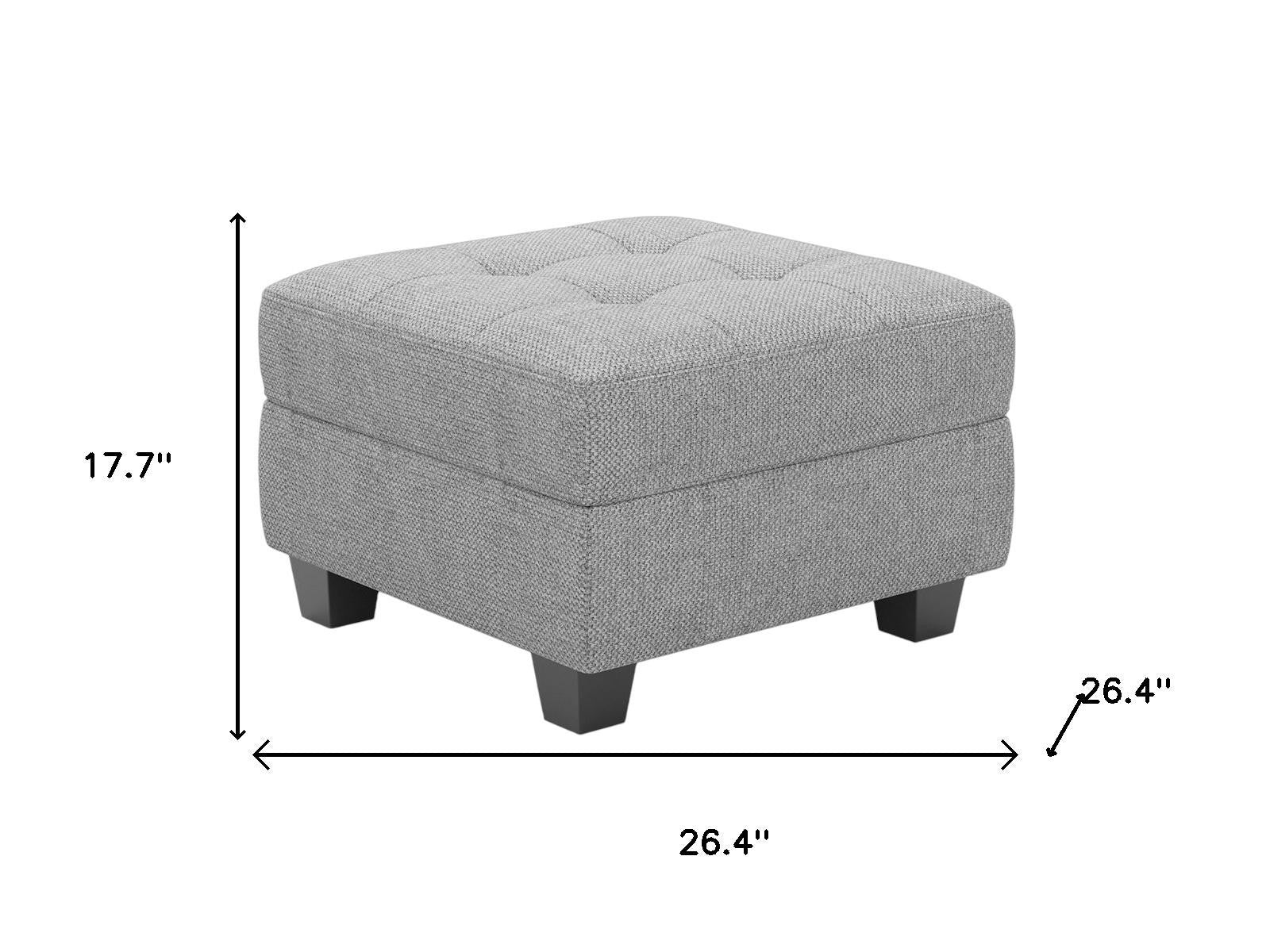 26" Light Gray And Black Linen Tufted Ottoman With Storage
