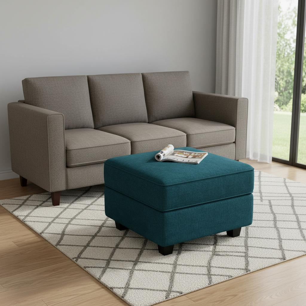 26" Teal Blue And Black Microfiber Ottoman With Storage