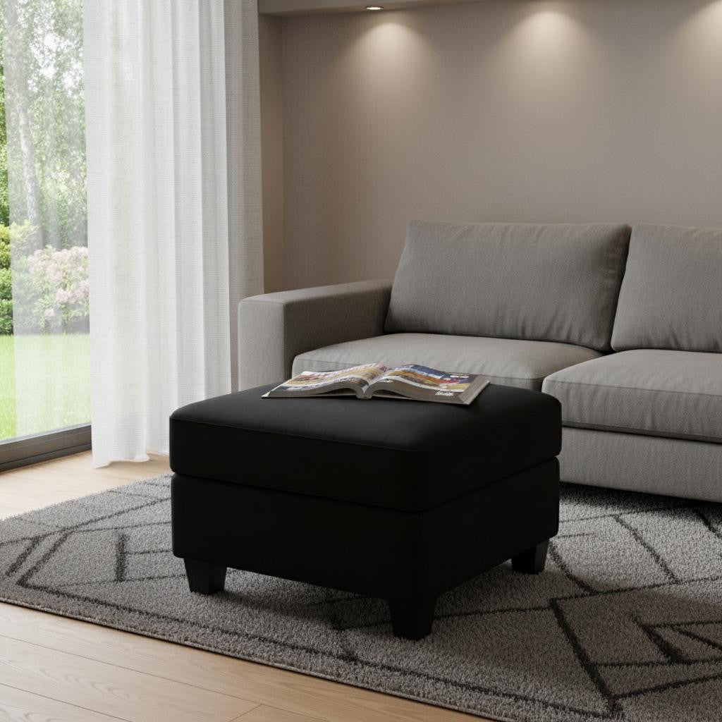 25" Black Velvet Ottoman With Storage