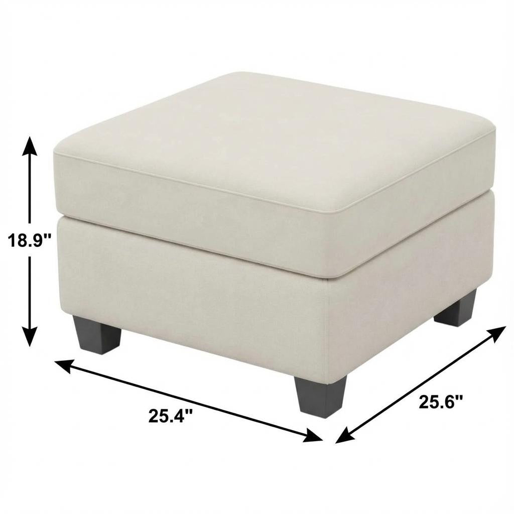 25" Beige And Black Velvet Ottoman With Storage