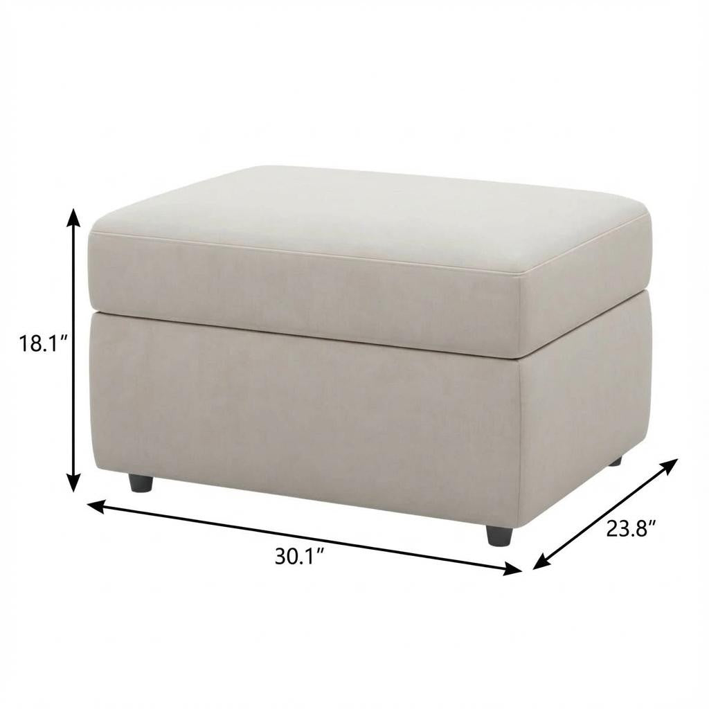 30" Beige And Black Velvet Ottoman With Storage