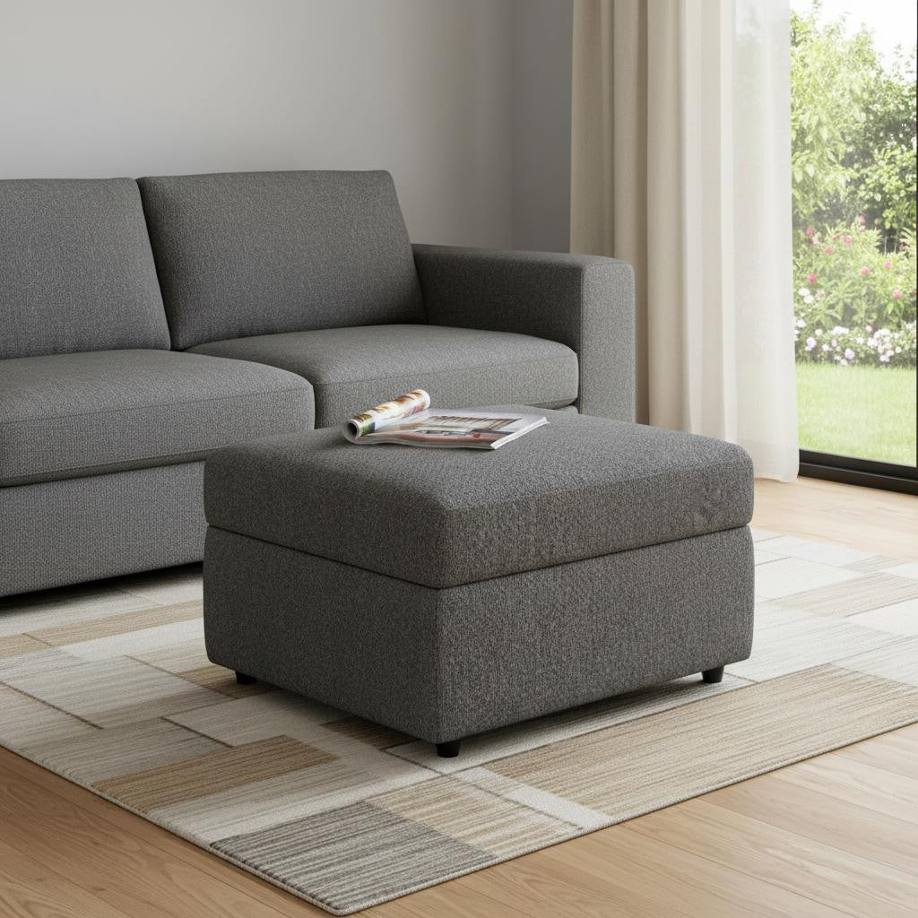 30" Light Gray And Black Chenille Ottoman With Storage