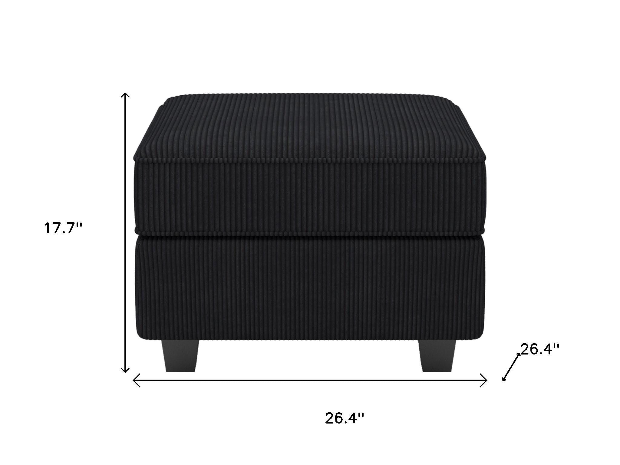 26" Black Corduroy Ottoman With Storage