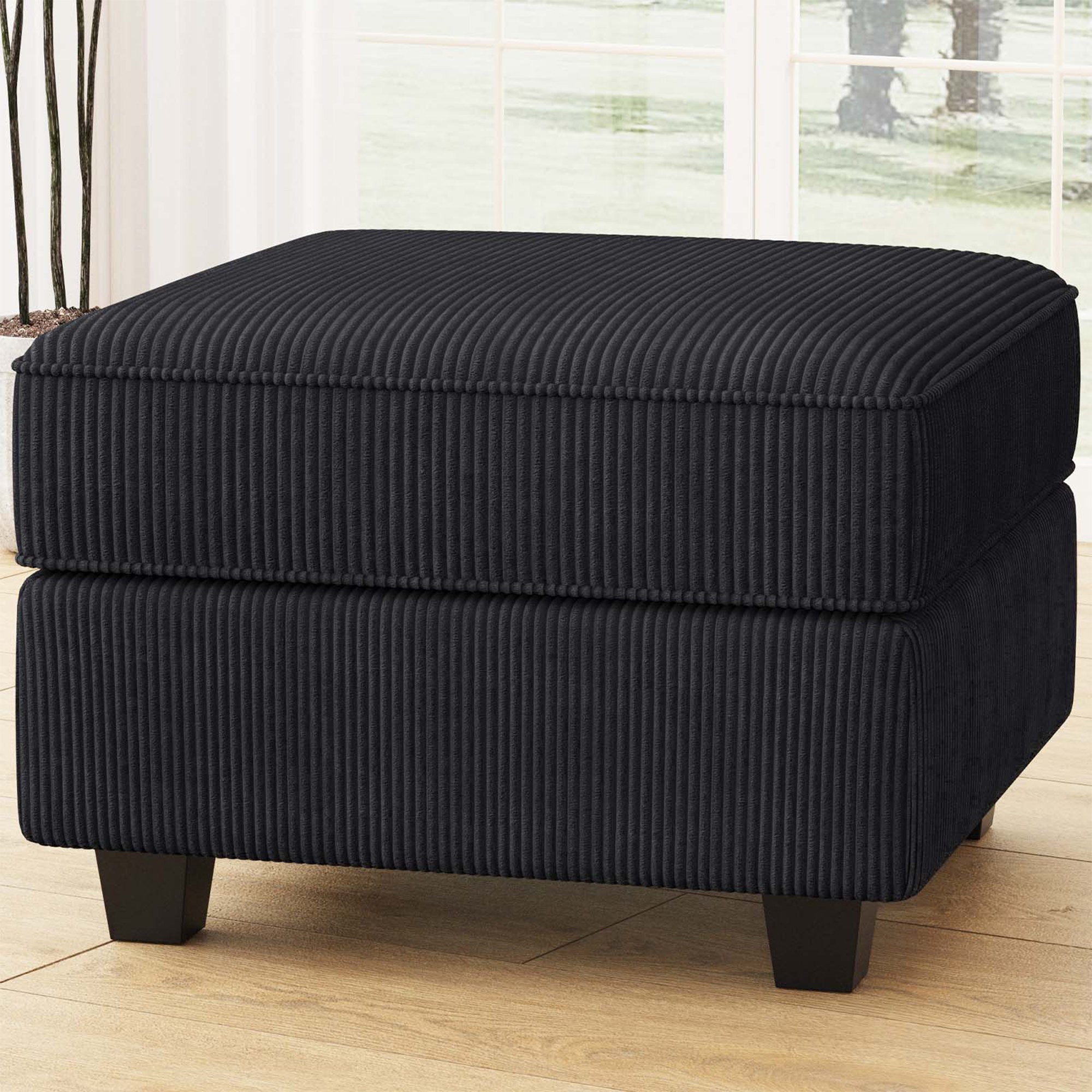 26" Black Corduroy Ottoman With Storage