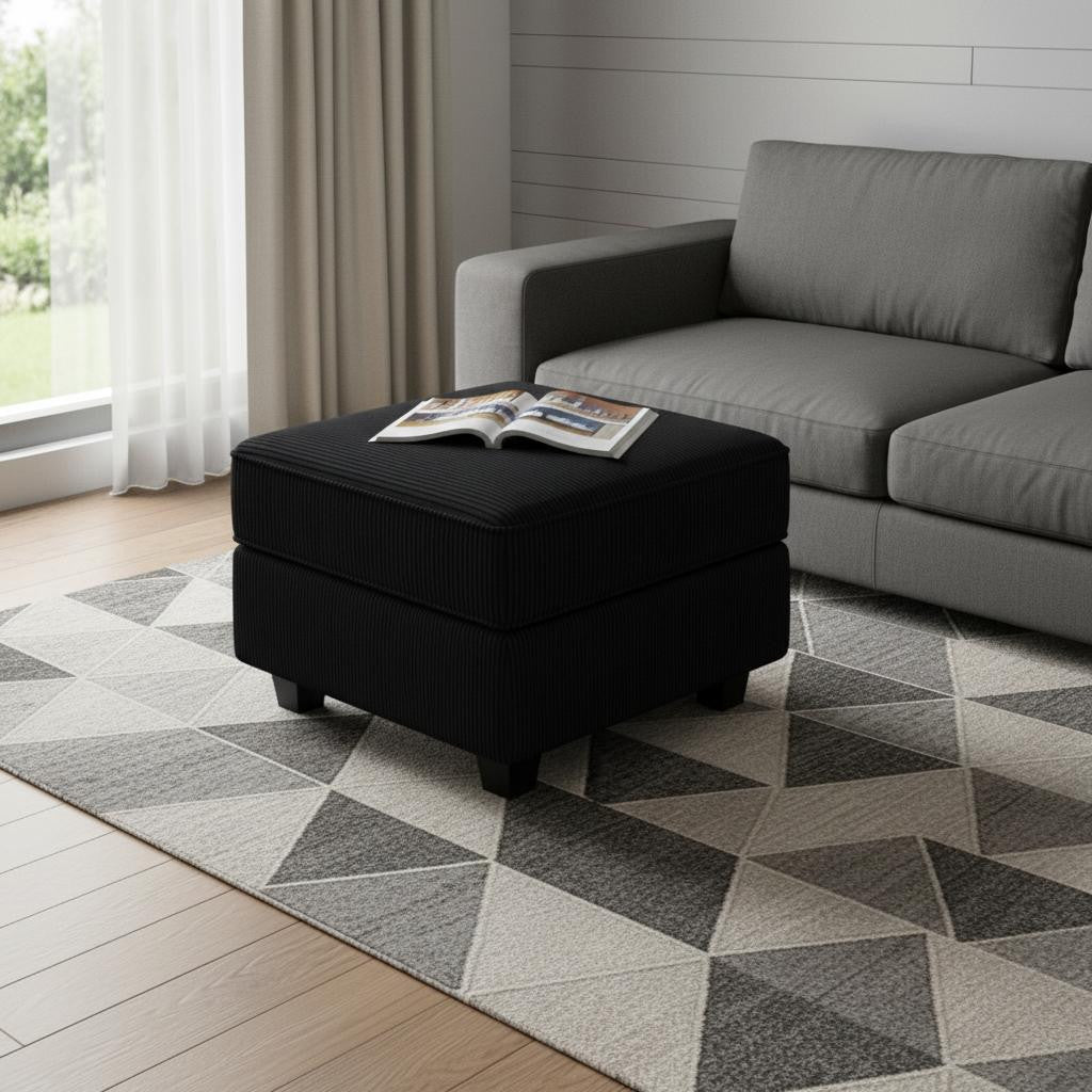 26" Black Corduroy Ottoman With Storage